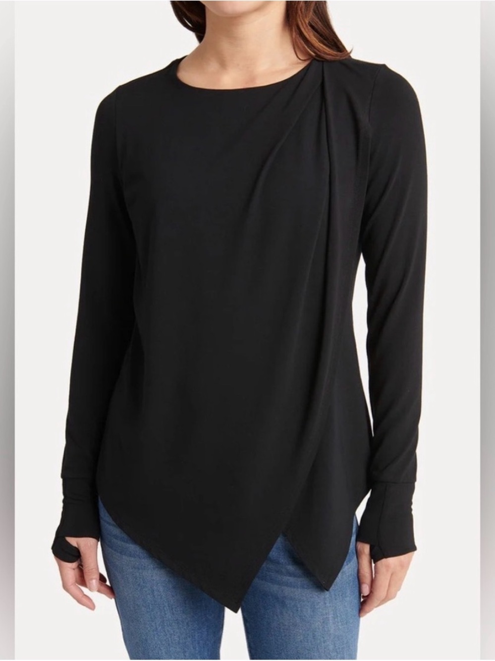 Betabrand Tempo Tunic Top Long-Sleeve Asymmetric Draped Stretch Comfy XL